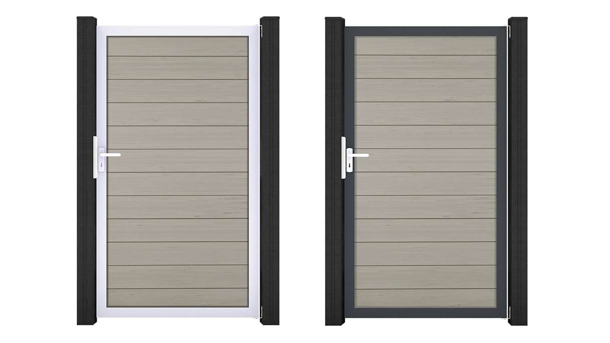 planeo Gardence Strong - Porte universelle BPC bicolore « Sand » avec cadre en aluminium 100 x 180 cm