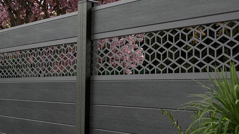 planeo Gardence Strong - Clôture à emboîter BPC Cube gris pierre co-ex 180 x 180 cm