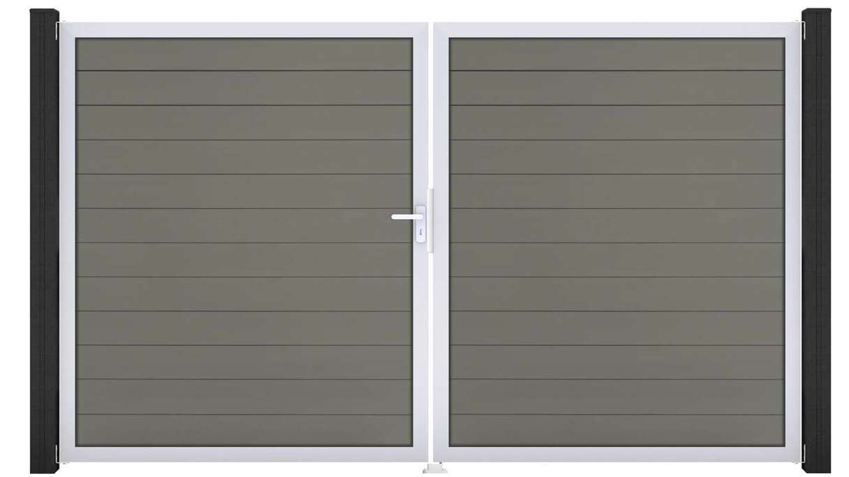 planeo Gardence Strong - Portail BPC - À deux vantaux, gris, avec cadre en aluminium