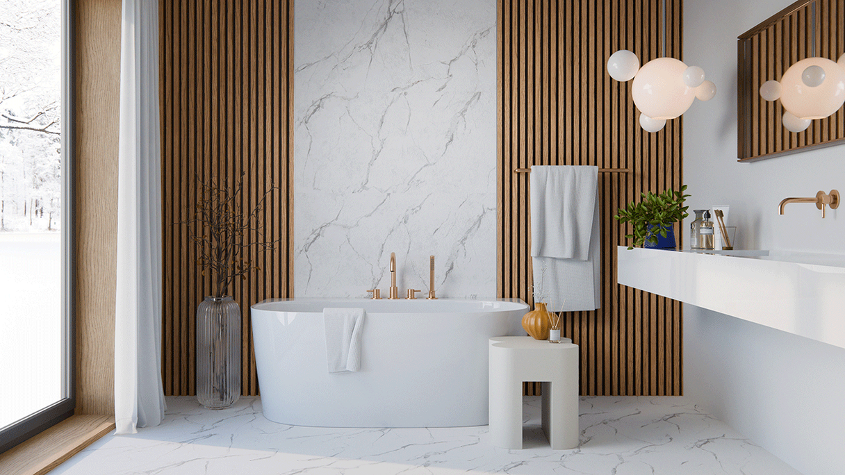Revêtement mural SPC planeo - CeraRock Tile Carrara Marble XL 280 x 117,5 cm