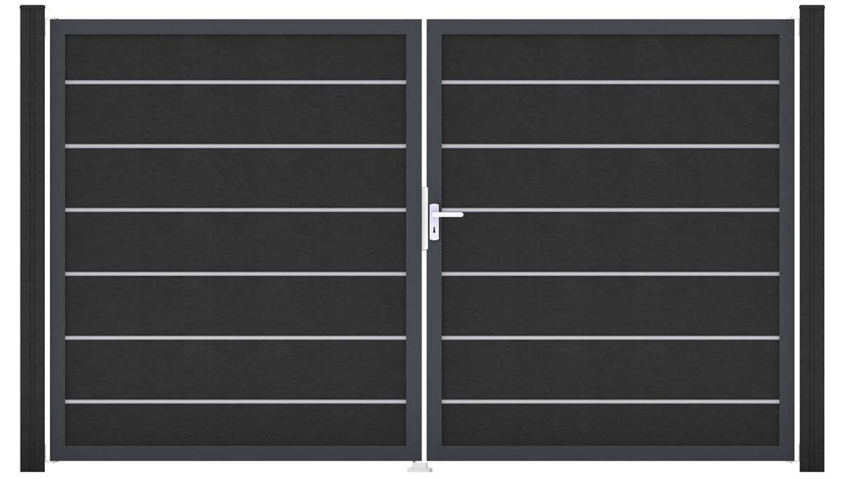 planeo Gardence Deluxe - Portail BPC - À deux vantaux, gris anthracite, avec cadre en aluminium 