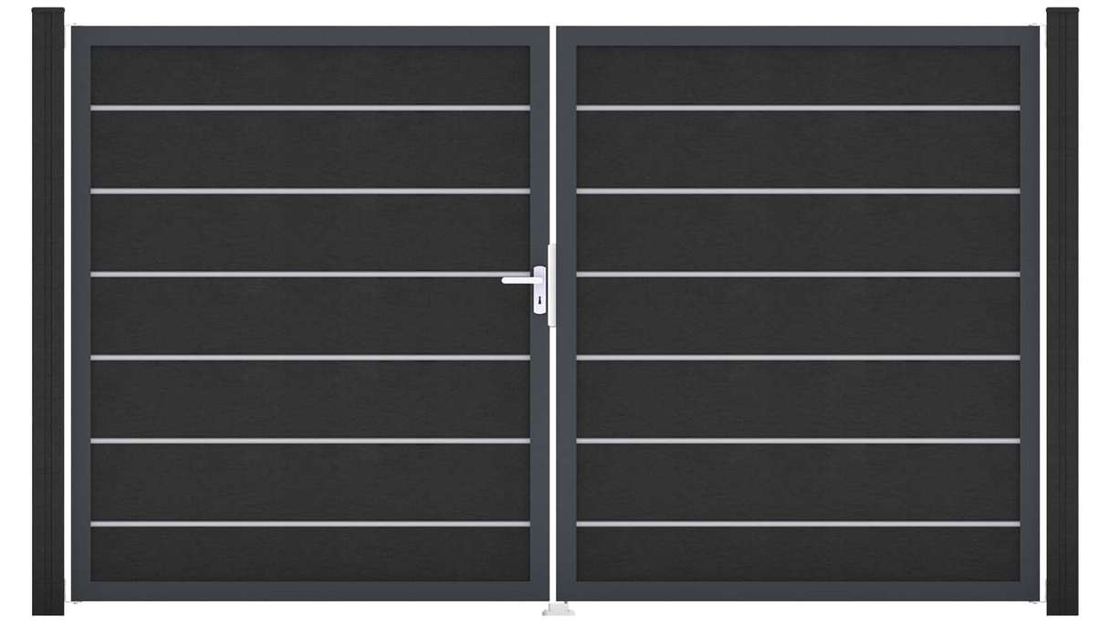 planeo Gardence Deluxe - Portail BPC - À deux vantaux, gris anthracite, avec cadre en aluminium 
