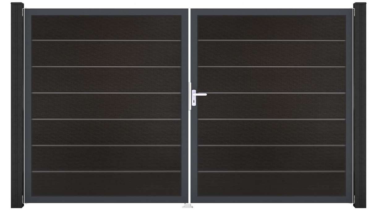 planeo Gardence Deluxe - Portail BPC - À deux vantaux, noir co-ex avec cadre en aluminium