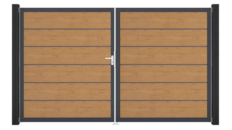 planeo Gardence Simply Premium - Porte PVC - DIN gauche 2 vantaux Chêne cendré naturel avec cadre alu anthracite | DB703 300 x 180 cm