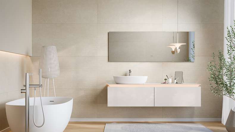 planeo Revêtement mural SPC - CeraRock Tile Stripes Concrete Tan 120 x 60 cm