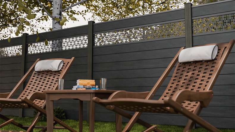 planeo Gardence Strong - Clôture à emboîter BPC Oriental gris pierre co-ex 180 x 180 cm