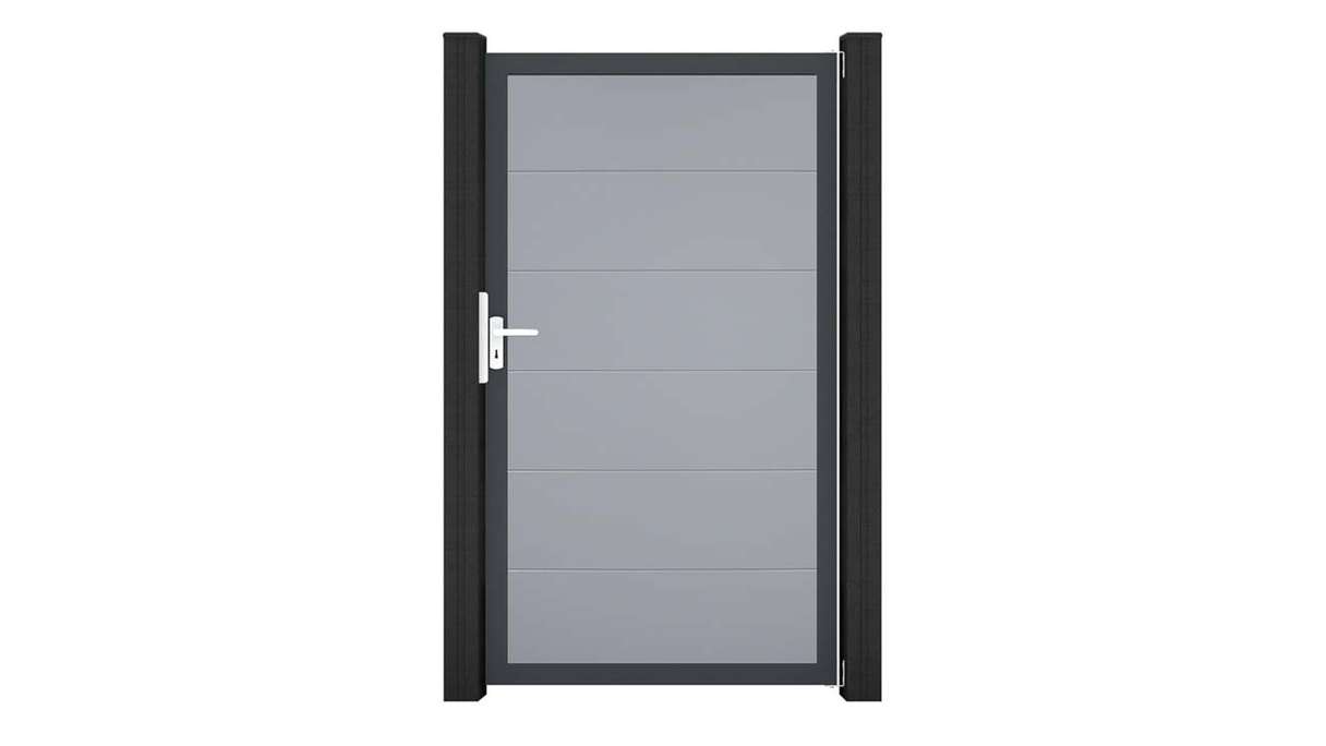 planeo Gardence Simply - Portail universel en PVC gris argenté avec cadre en aluminium 100 x 180 cm