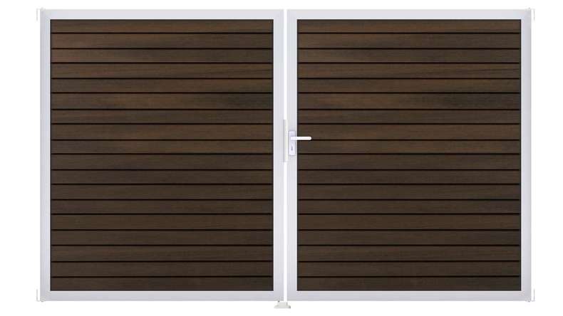 planeo Gardence Trendy - Portail BPC en losange - 2 vantaux, finition noyer co-ex avec cadre en aluminium