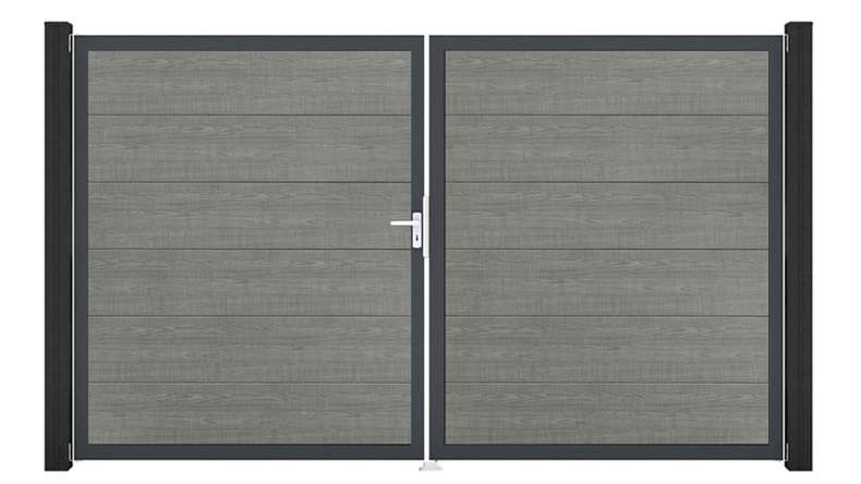 planeo Gardence Simply - Porte PVC DIN gauche 2 vantaux Grey Ash Cut avec cadre en aluminium Anthracite