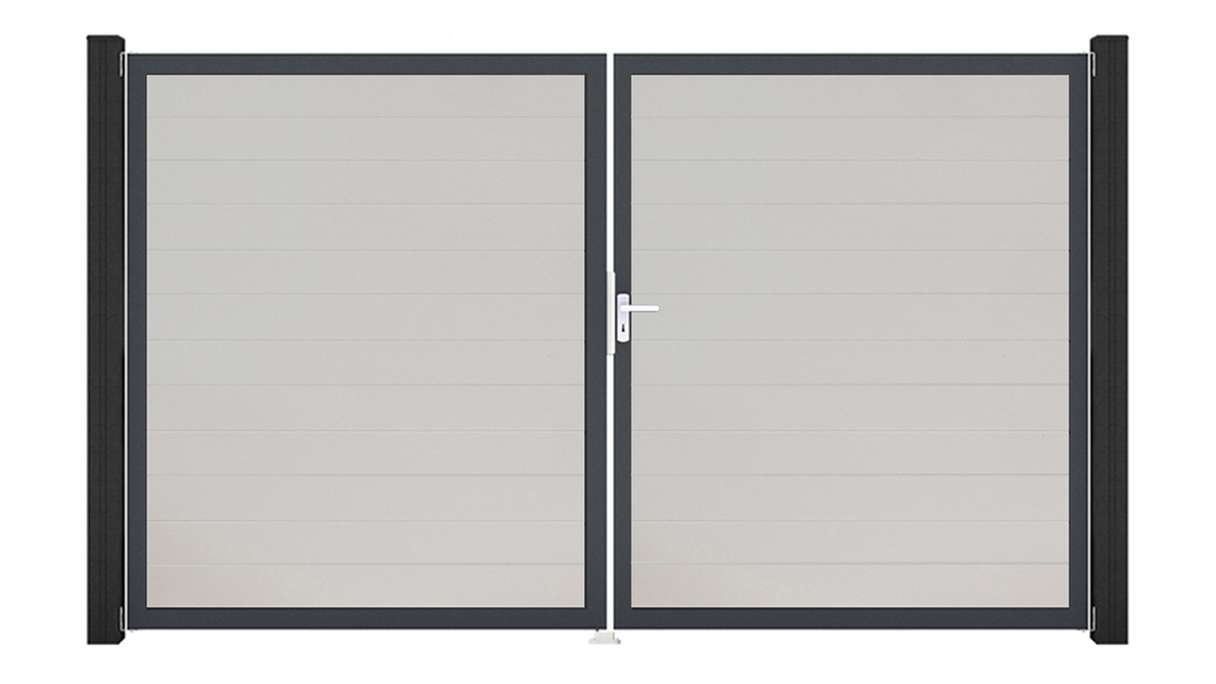 planeo Gardence Simply Small - Portail en PVC à deux vantaux, blanc, avec cadre en aluminium, 300 x 180 cm