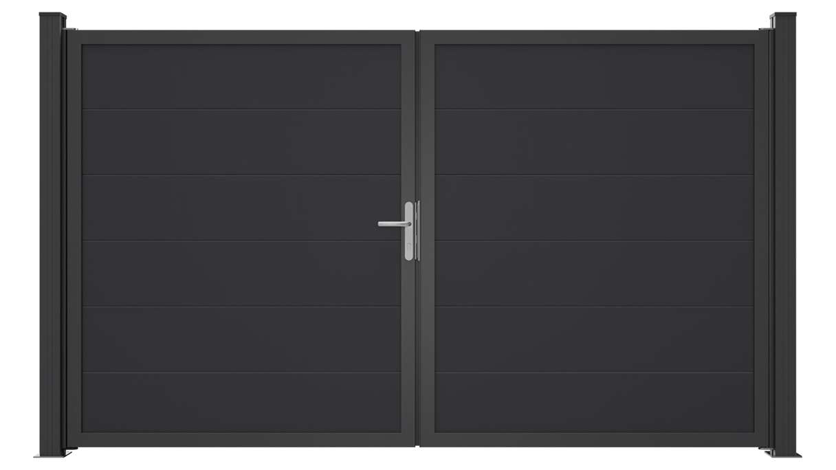 planeo Gardence Simply Guard - Portail en PVC - À deux battants, gris anthracite, avec cadre en aluminium, 300 x 180 cm
