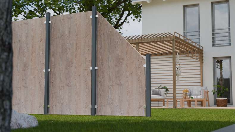 planeo Gardence Resistant - Clôture pare-vue HPL sur chant - aspect bois 90 x 180cm
