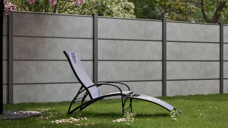 planeo Gardence Resistant - Clôture à emboîter HPL gris béton 180 x 183 cm