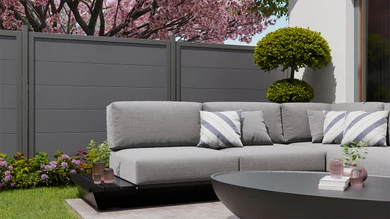 planeo Gardence Simply Guard - Clôture de jardin en PVC gris anthracite avec cadre en aluminium anthracite 180 x 180 cm