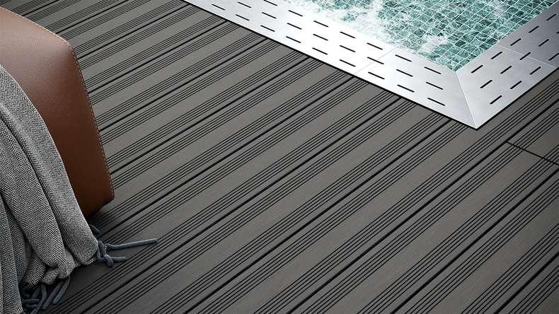 planeo SolidWood WPC Lame de terrasse massive - gris foncé 3m français/structuré