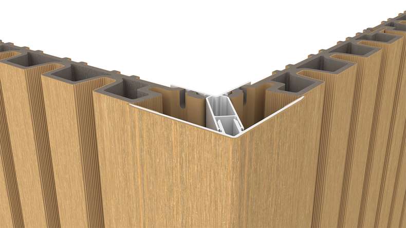 planeo LINEA - Profilé d'angle extérieur en aluminium CoEx, couleur sable, 3000 x 66 x 66 mm