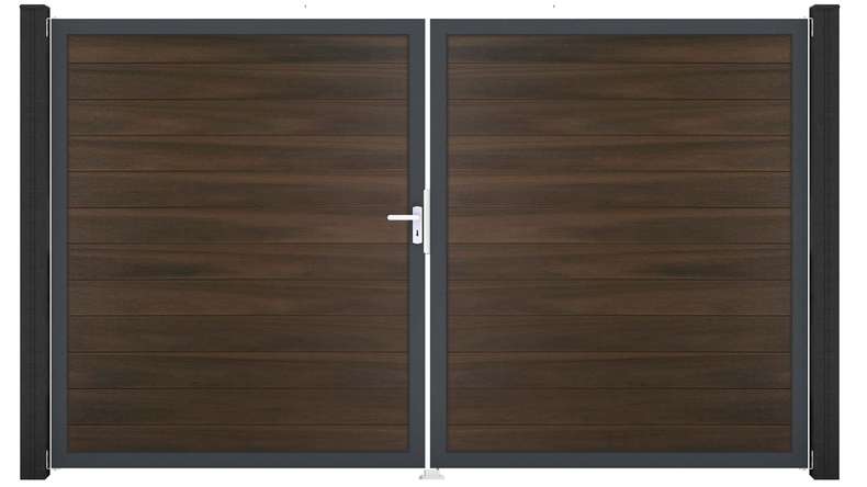planeo Gardence Strong - Porte composite DIN gauche 2 vantaux noyer co-ex avec cadre alu Anthracite