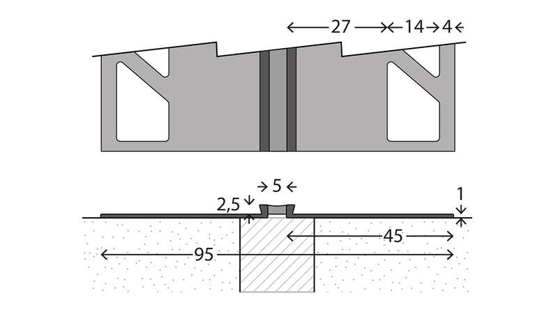 Système de joints de dilatation planeo 567 - 3 000 x 95 x 2,5 mm
