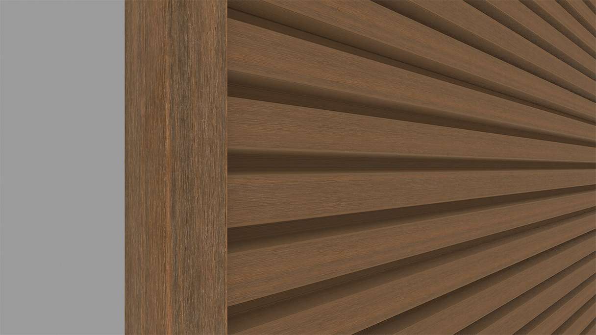planeo LINEA - Profilé d'extrémité en aluminium CoEx « Burma Teak » 3000 x 74 x 61 mm