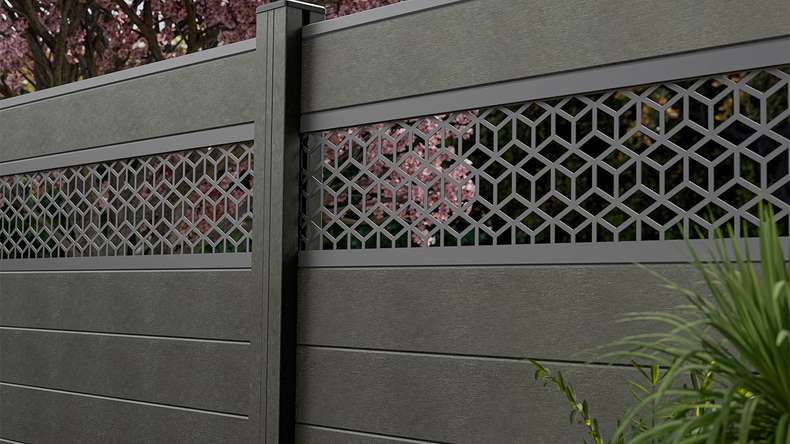 planeo Gardence Strong - Clôture à emboîter BPC Cube gris anthracite 180 x 180 cm