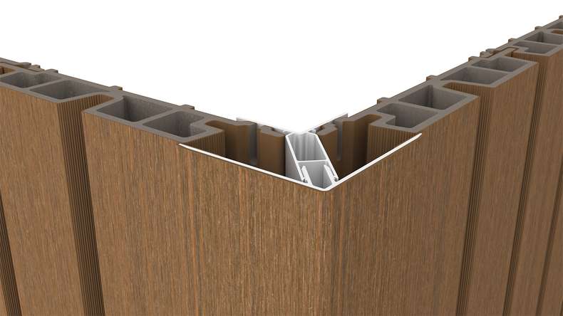 planeo LINEA - Profilé d'angle extérieur en aluminium CoEx « Burma Teak » 3000 x 66 x 66 mm