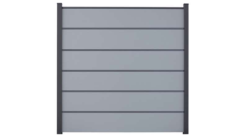 planeo Gardence Simply Premium - Clôture à emboîter en PVC gris argenté avec pilastres anthracite 180 x 180 cm