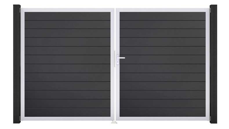 planeo Gardence Simply Small - Porte en PVC - DIN droite 2 vantaux gris anthracite avec cadre aluminium argenté | EV1 300 x 180 cm