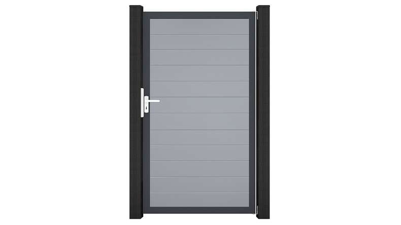 planeo Gardence Simply Small - Portail universel en PVC gris argenté avec cadre en aluminium 100 x 180 cm