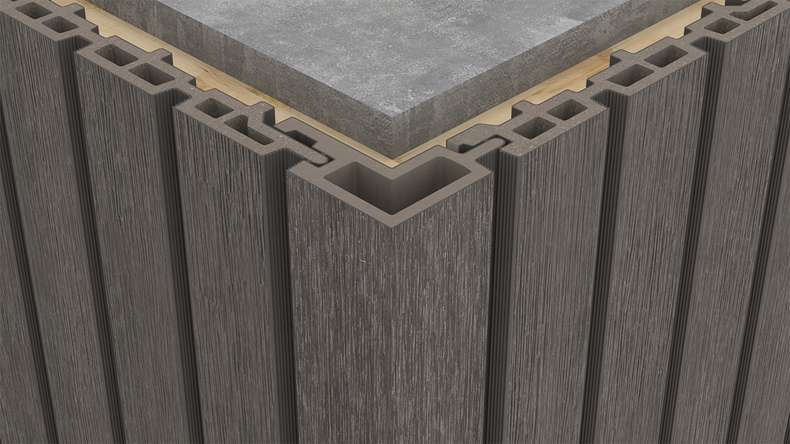 planeo LINEA - Angle extérieur en WPC CoEx, gris foncé, 2900 x 62 x 55 mm