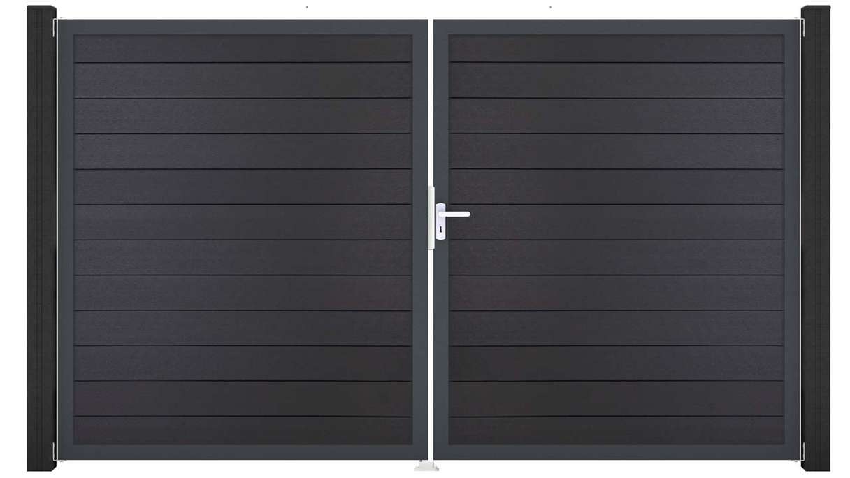 planeo Gardence Strong - Portail BPC - à deux vantaux, gris anthracite avec cadre en aluminium anthracite