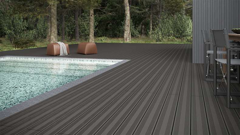 planeo SolidWood Kit complet de terrasse en WPC Planche massive - gris foncé français/structuré