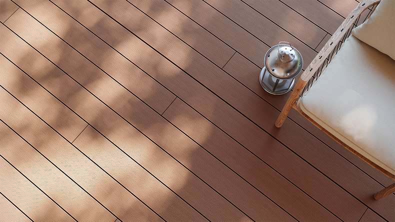 planeo LightWood WPC Lame de terrasse alvéolaire - brun clair 3.6m rainuré/cannelé