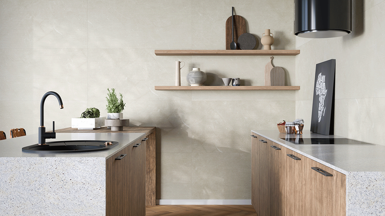 Revêtement mural SPC planeo - CeraRock Tile Stripes Ivory Marble XL 280 x 117,5 cm