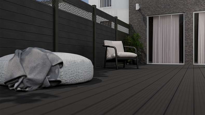 planeo Gardence Strong - Clôture à emboîter BPC Leafs gris pierre co-ex 180 x 180 cm