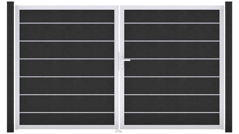 planeo Gardence Deluxe - Portail BPC - À deux vantaux, gris anthracite, avec cadre en aluminium 