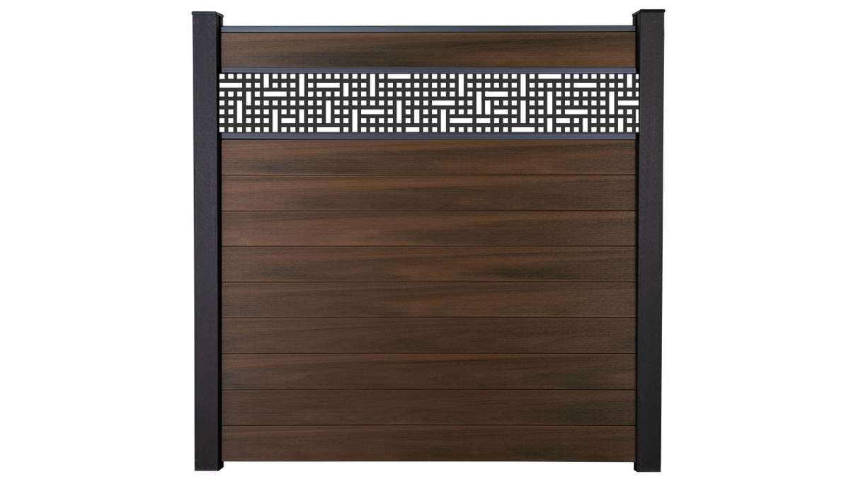 planeo Gardence Strong - Clôture à emboîter BPC Mesh Noyer co-ex 180 x 180 cm