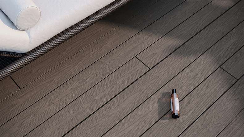 planeo CoEXWood Lame de terrasse WPC massif enrobé - gris anthracite/gris brun 3m structuré