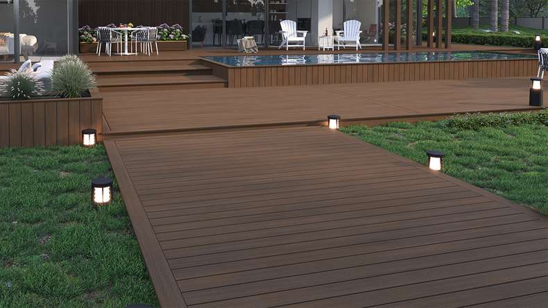 planeo WOODLine Nature - Lame de terrasse alvéolaire enrobée de WPC CoEx - Ipe brun 3m structuré/lisse brossé