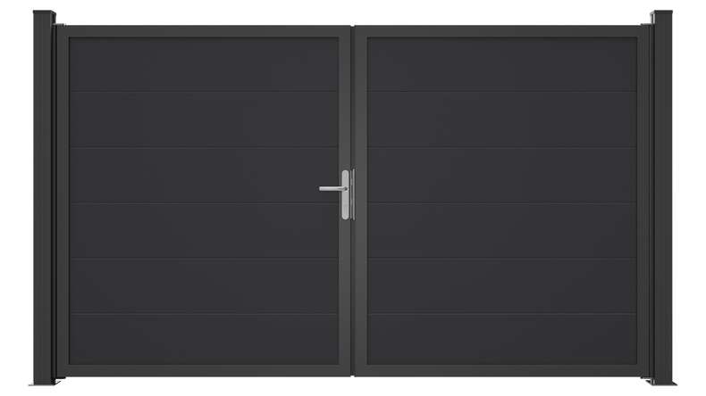 planeo Gardence Simply Guard - Portail en PVC - À deux battants, gris anthracite, avec cadre en aluminium, 300 x 180 cm