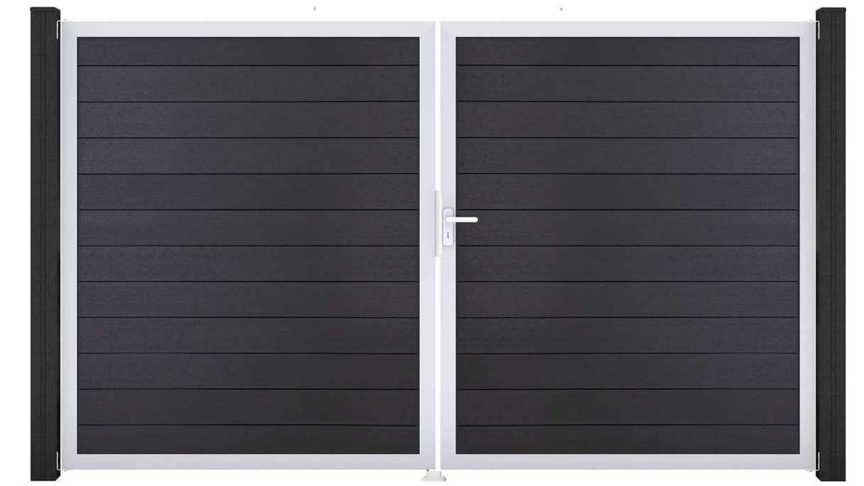 planeo Gardence Strong - Portail BPC - à deux vantaux, gris anthracite avec cadre en aluminium anthracite