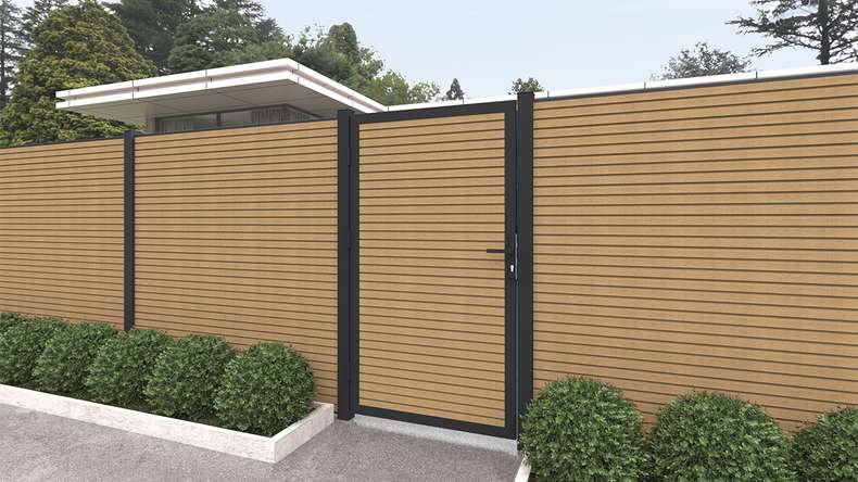 planeo LINEA - WPC CoEx Porte universelle losange sable avec cadre alu anthracite 100 x 180 cm