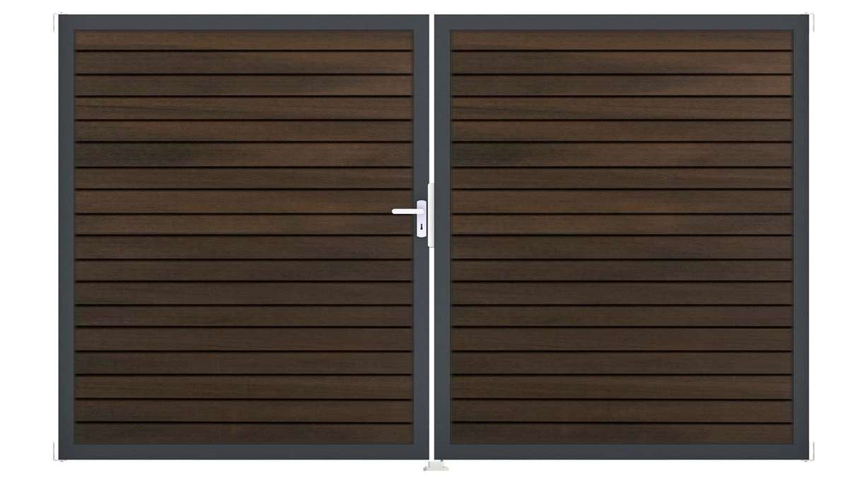 planeo Gardence Trendy - Portail BPC en losange - 2 vantaux, finition noyer co-ex avec cadre en aluminium
