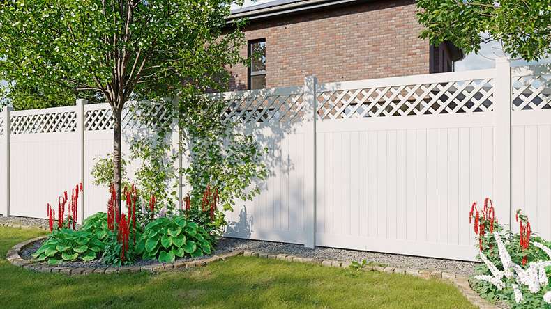 planeo Privara - Clôture à emboîter PVC blanc avec treillis - résistant aux UV | 177 x 178 cm