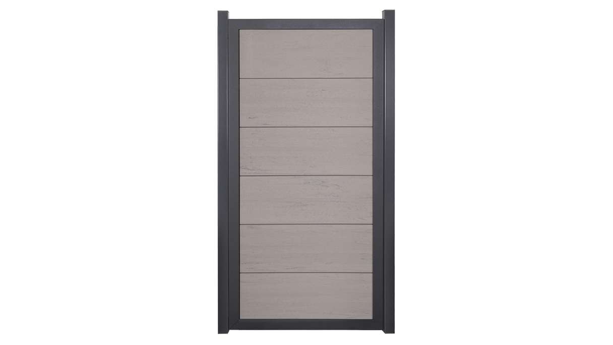 planeo Gardence Guard - Clôture composite Vertical Bi-Color Sable avec cadre aluminium Anthracite