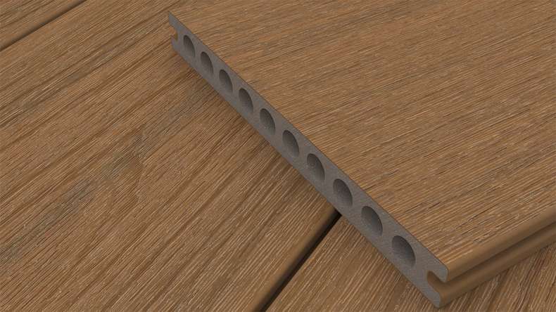 planeo MAXLine Nature - WPC CoEx lame de terrasse XL gainée chambre creuse - Burma Teak 3m structuré/lisse brossé