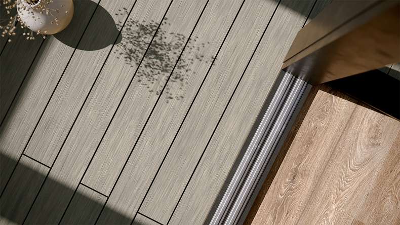 planeo AntikWood Kit complet de terrasse en WPC planches massives - gris pierre vieilli