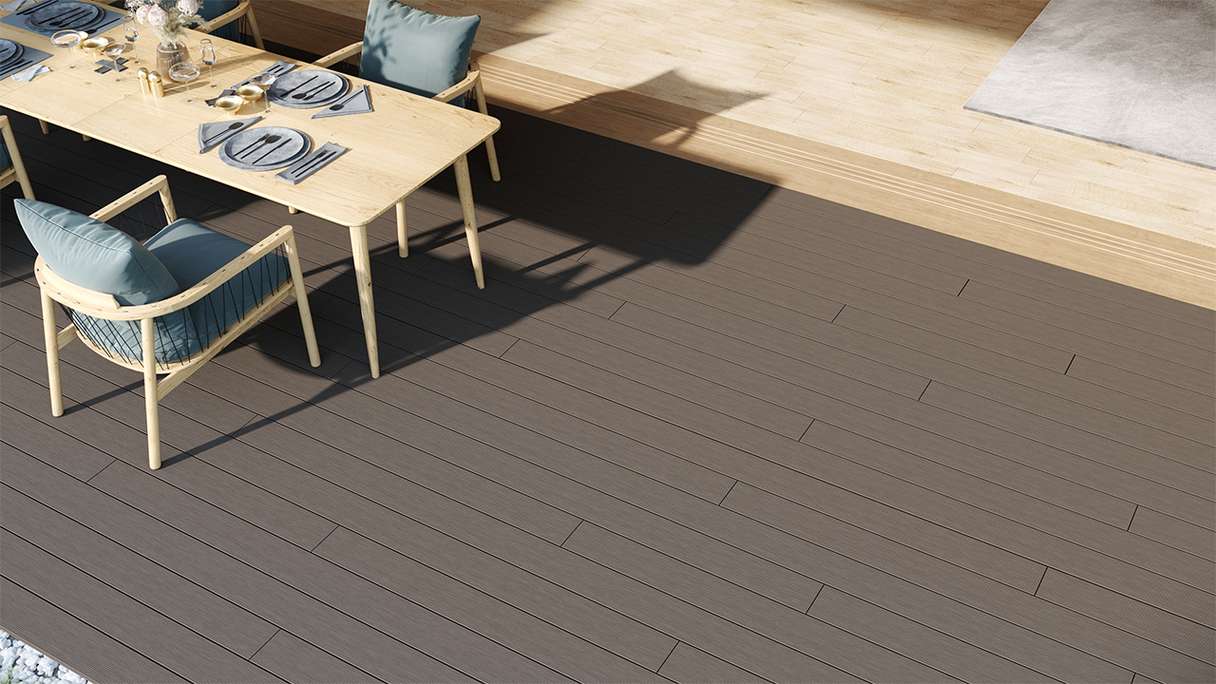 planeo LightWood WPC Lame de terrasse alvéolaire - gris clair 4.2m rainuré/cannelé
