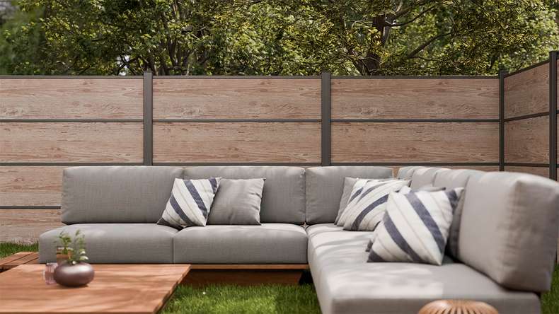 planeo Gardence Resistant - Clôture à emboîter HPL aspect bois 180 x 183 cm