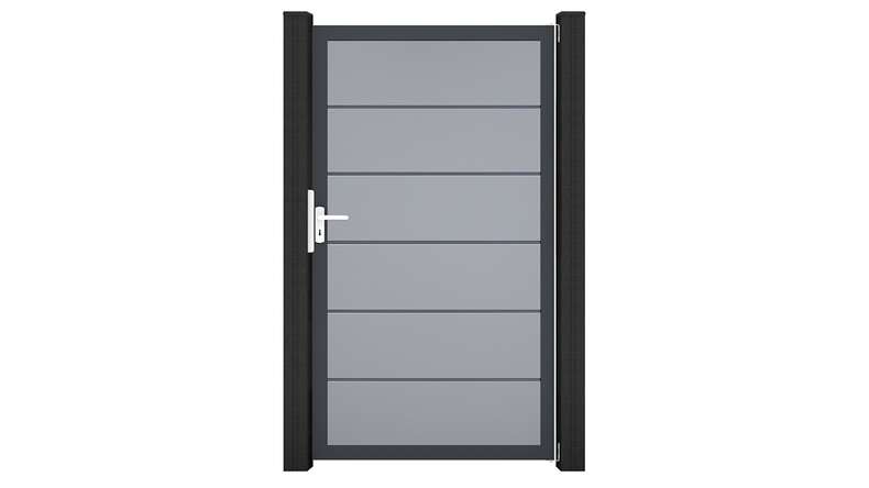 planeo Gardence Simply Premium - Portail universel en PVC gris argenté avec cadre en aluminium, 100 x 180 cm 