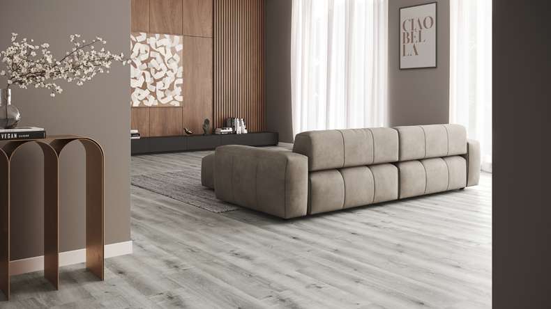 planeo rigide Sol PVC clipsable - SolutionX 2in1 Chêne gris | Isolation phonique intégrée (ECF-0088)